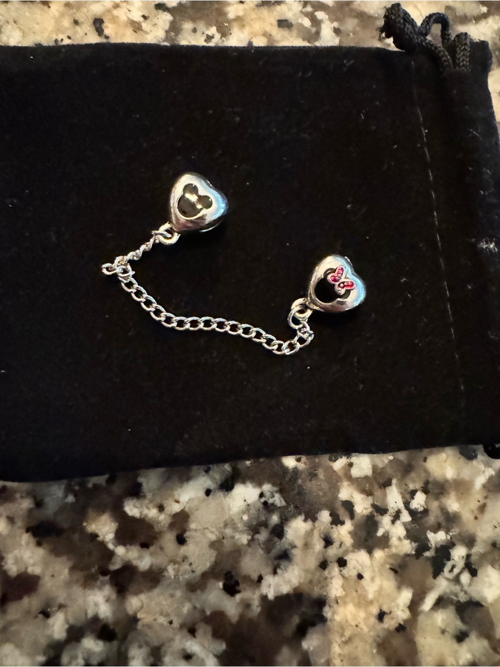 Source Unknown Silver Heart Safety Chain with Minnie Accent